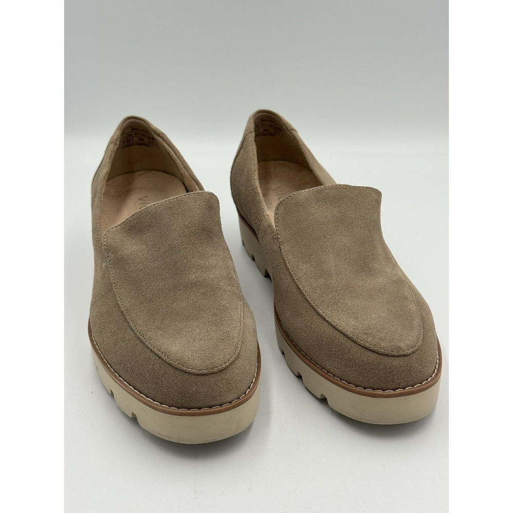 Vionic Loafer Shoes Womens Size 6.5 wide Taupe Suede Lug Sole Comfort Slip On